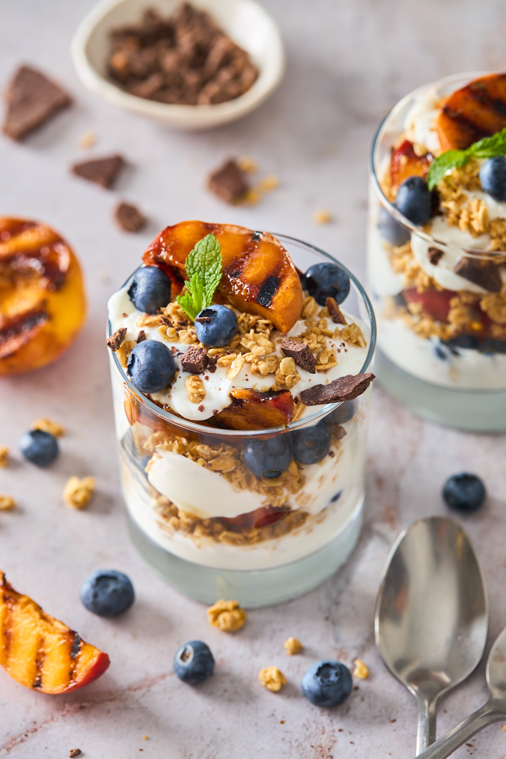 Grilled Peach and Blueberry Yoghurt Parfaits