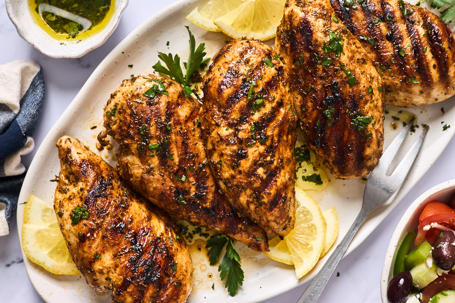 Skewered chicken marinated in lemon, parsley and garlic