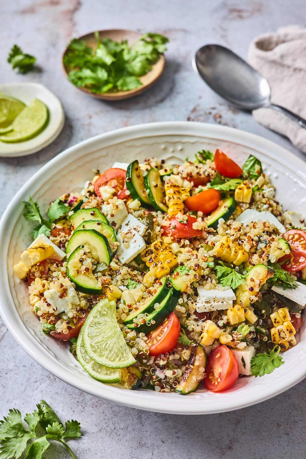 Charred Corn Tomato and Feta Quinoa Salad