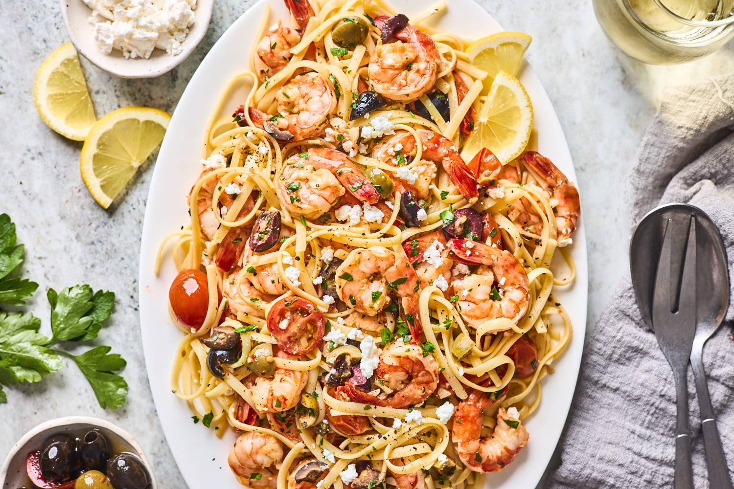 Greek Shrimp Scampi Pasta