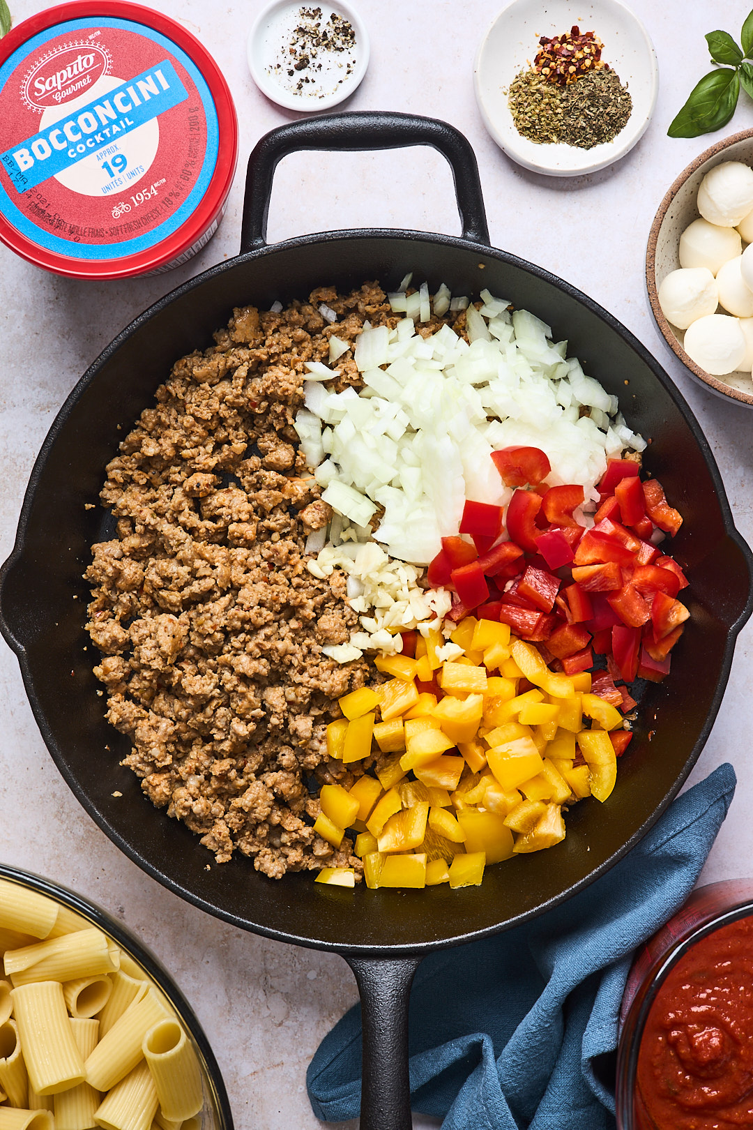 Easy Spicy Italian Sausage and Peppers Pasta Bake