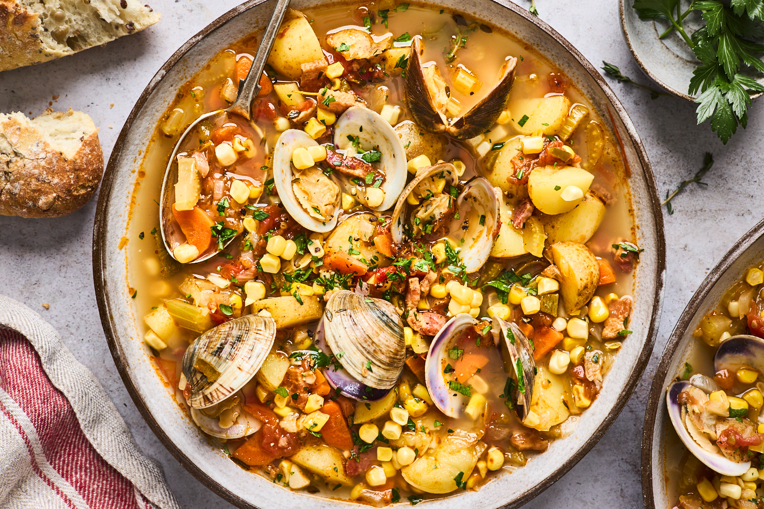 Manhattan Style Clam and Corn Chowder