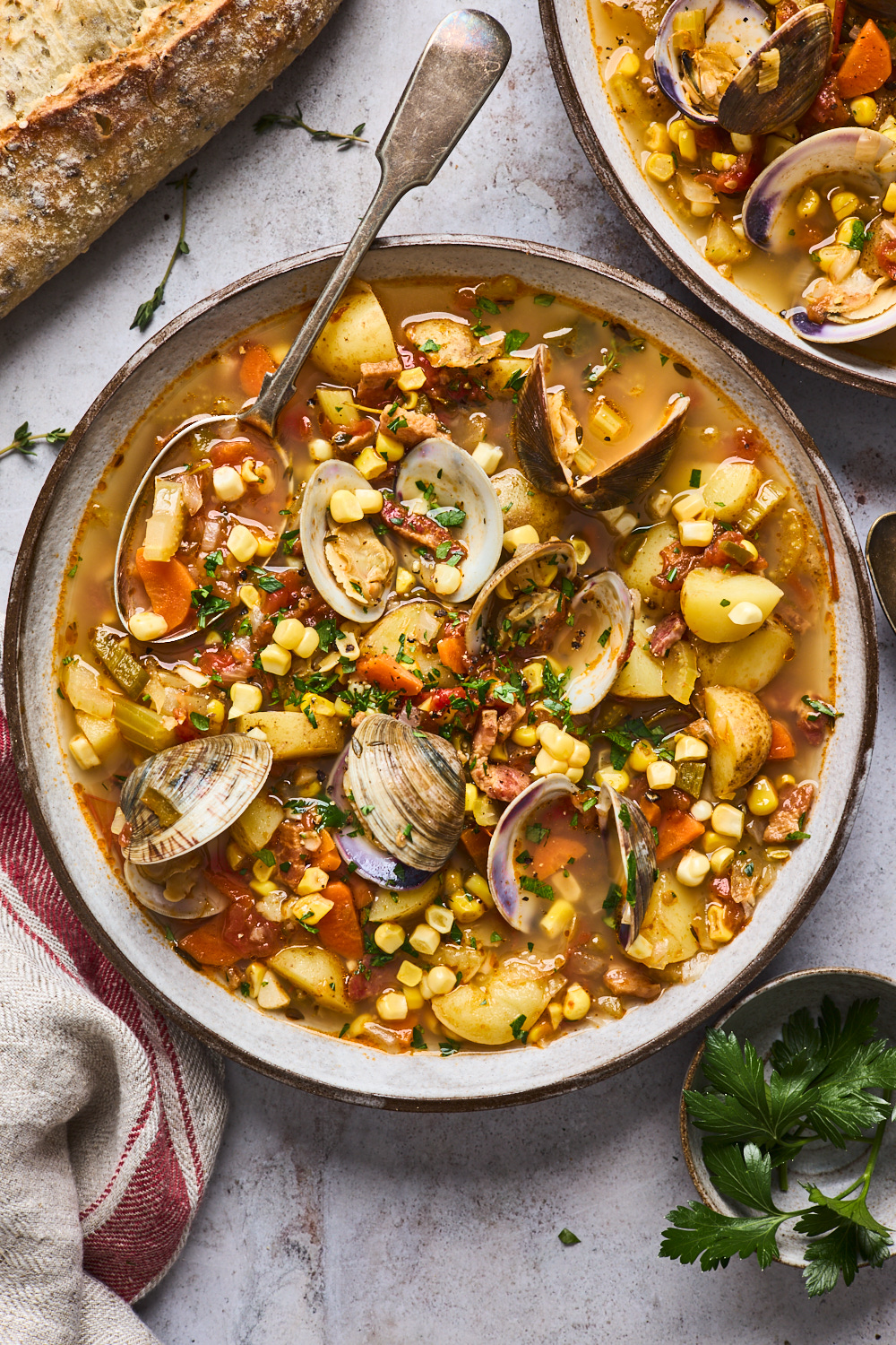 Manhattan Style Clam and Corn Chowder