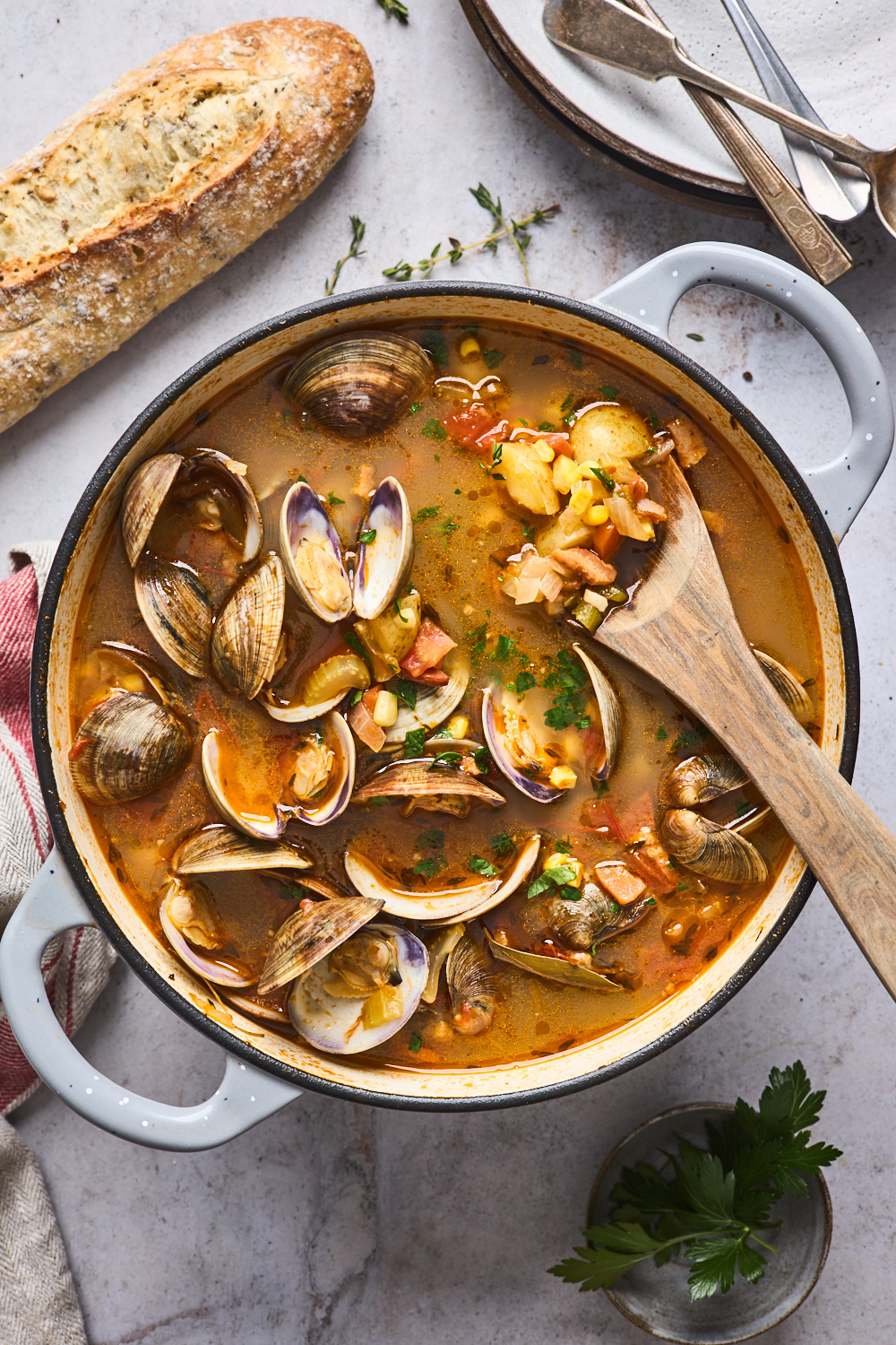 Manhattan Style Clam and Corn Chowder