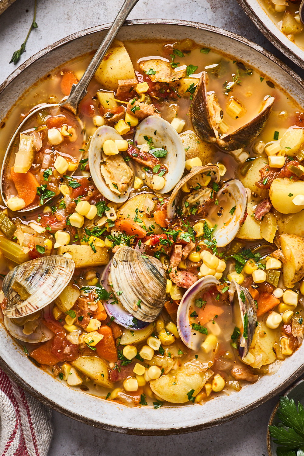 Manhattan Style Clam and Corn Chowder