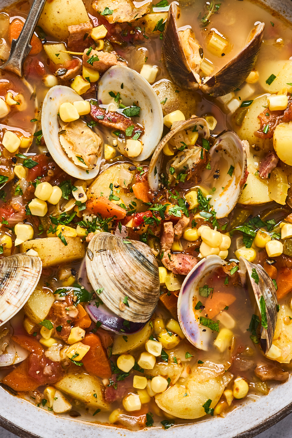 Manhattan Style Clam and Corn Chowder