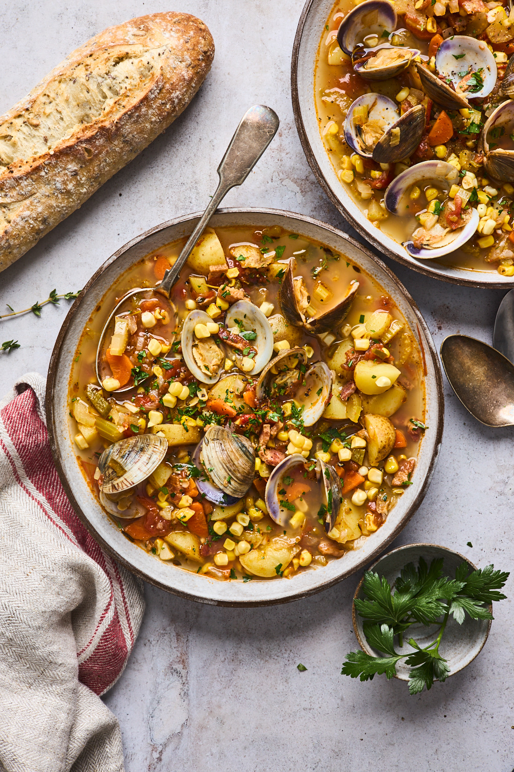 Manhattan Style Clam and Corn Chowder