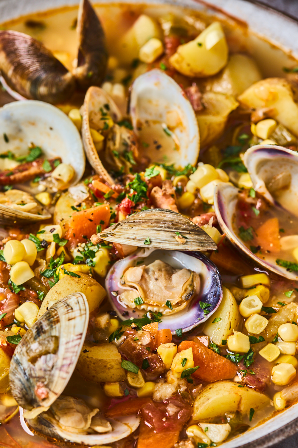 Manhattan Style Clam and Corn Chowder