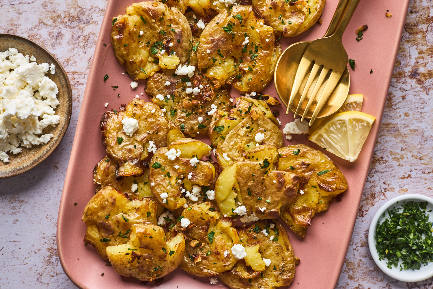 Crispy Smashed Potatoes with Feta & Dill