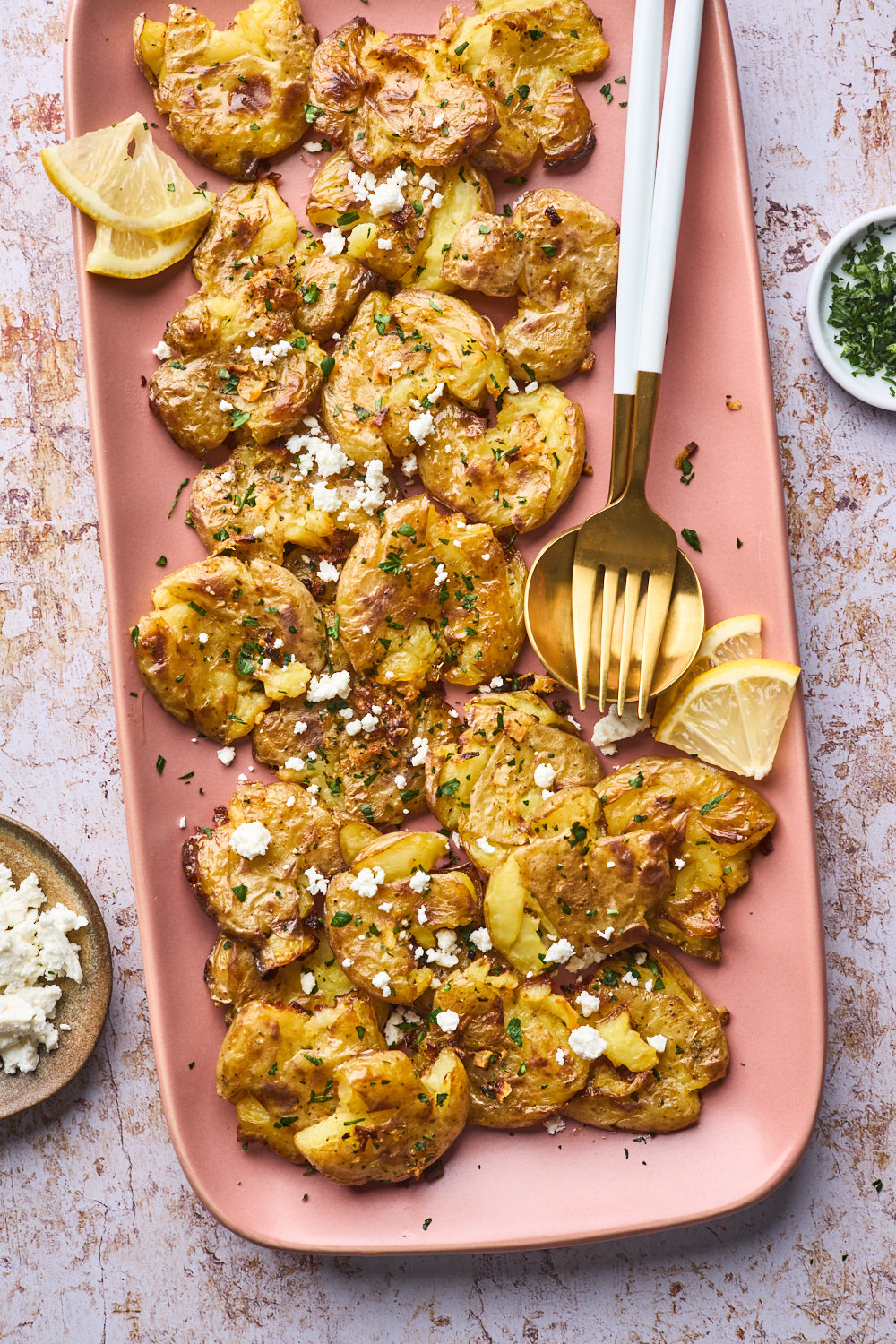 Crispy Smashed Potatoes with Feta & Dill