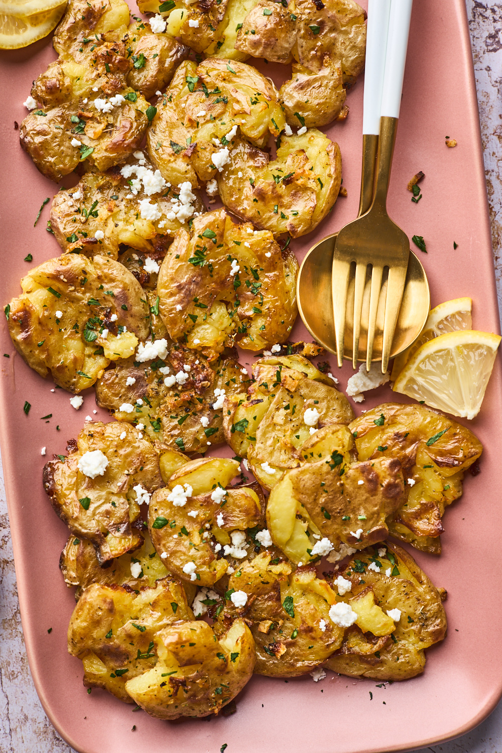 Crispy Greek Style Lemony Smashed Potatoes