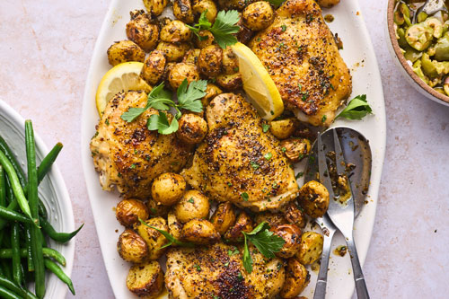 Sheet Pan Lemony Chicken With Potatoes and Green Beans