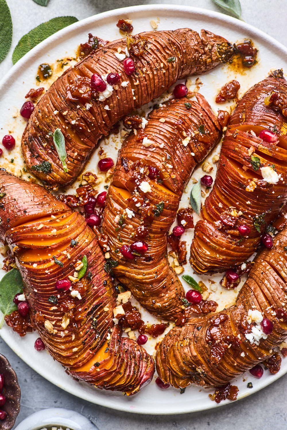 Roasted Hasselback Sweet Potatoes With Bacon Maple Brown Butter