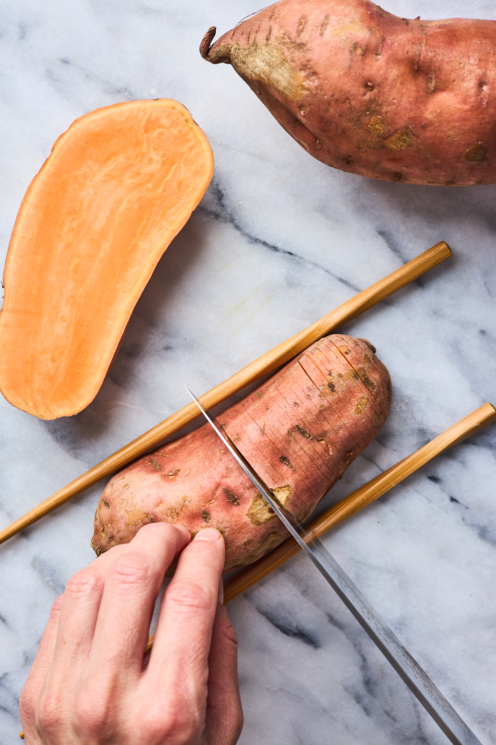 Roasted Hasselback Sweet Potatoes With Bacon Maple Brown Butter