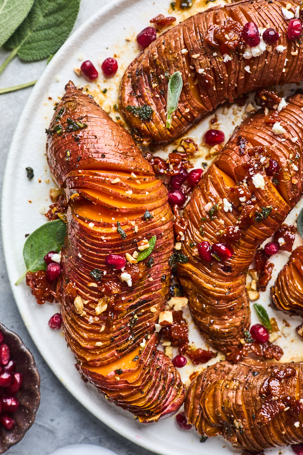 Roasted Hasselback Sweet Potatoes With Bacon Maple Brown Butter