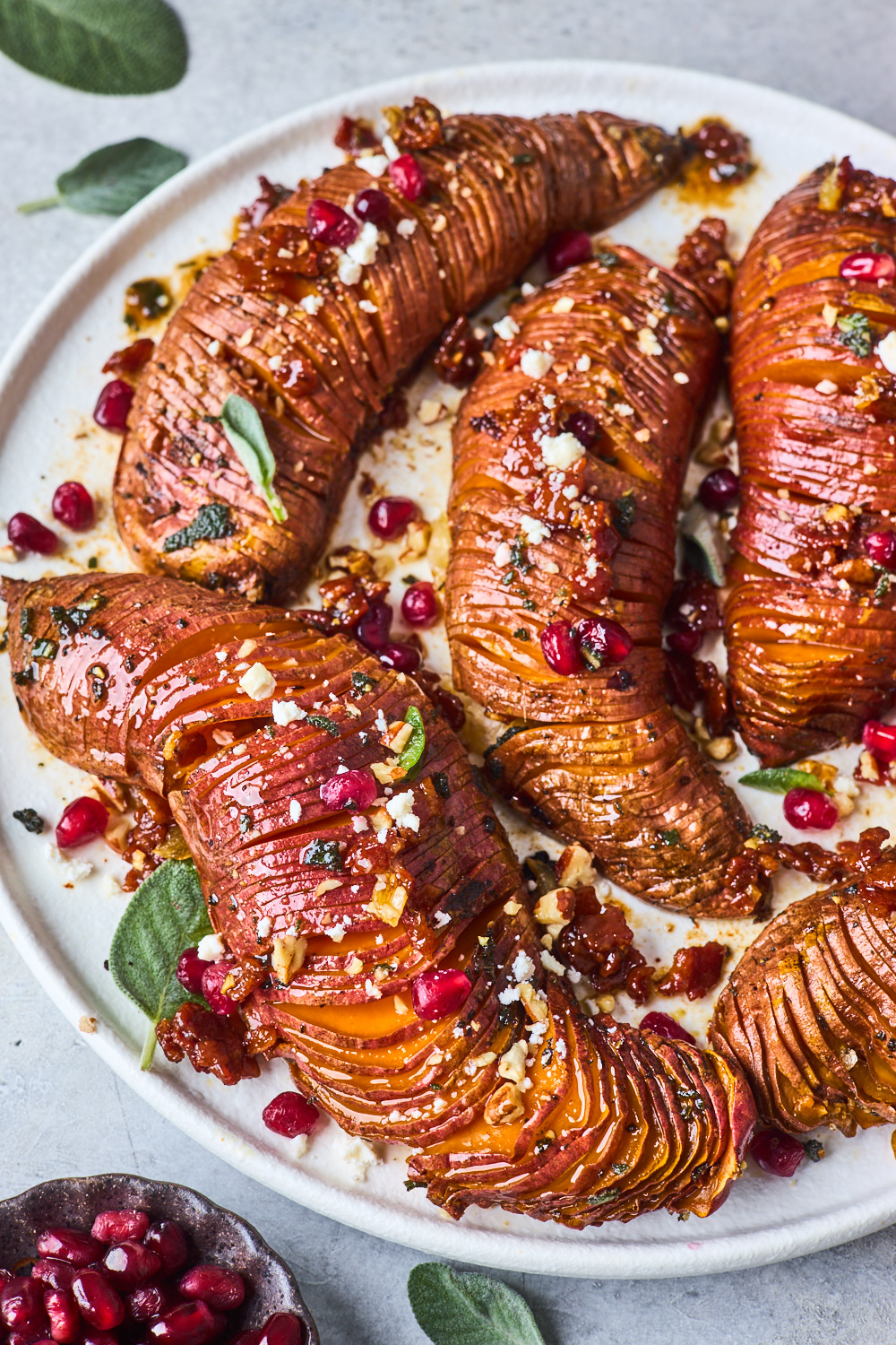 Roasted Hasselback Sweet Potatoes With Bacon Maple Brown Butter