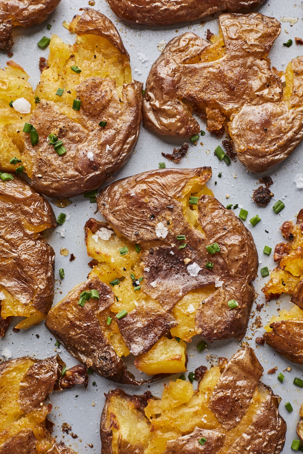 Crispy Smashed Potatoes with Pickles and Gin-Spiked Sour Cream