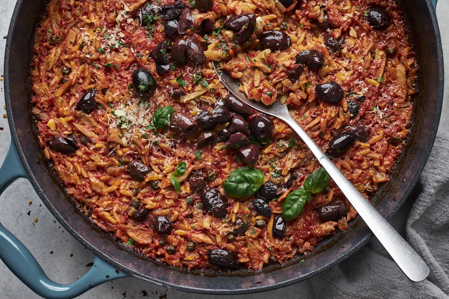 One Pan Tomato Basil Baked Orzo