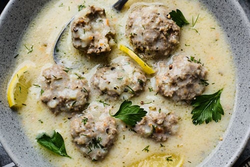 Youvarlakia Avgolemono (Lemony Greek Meatball Soup)