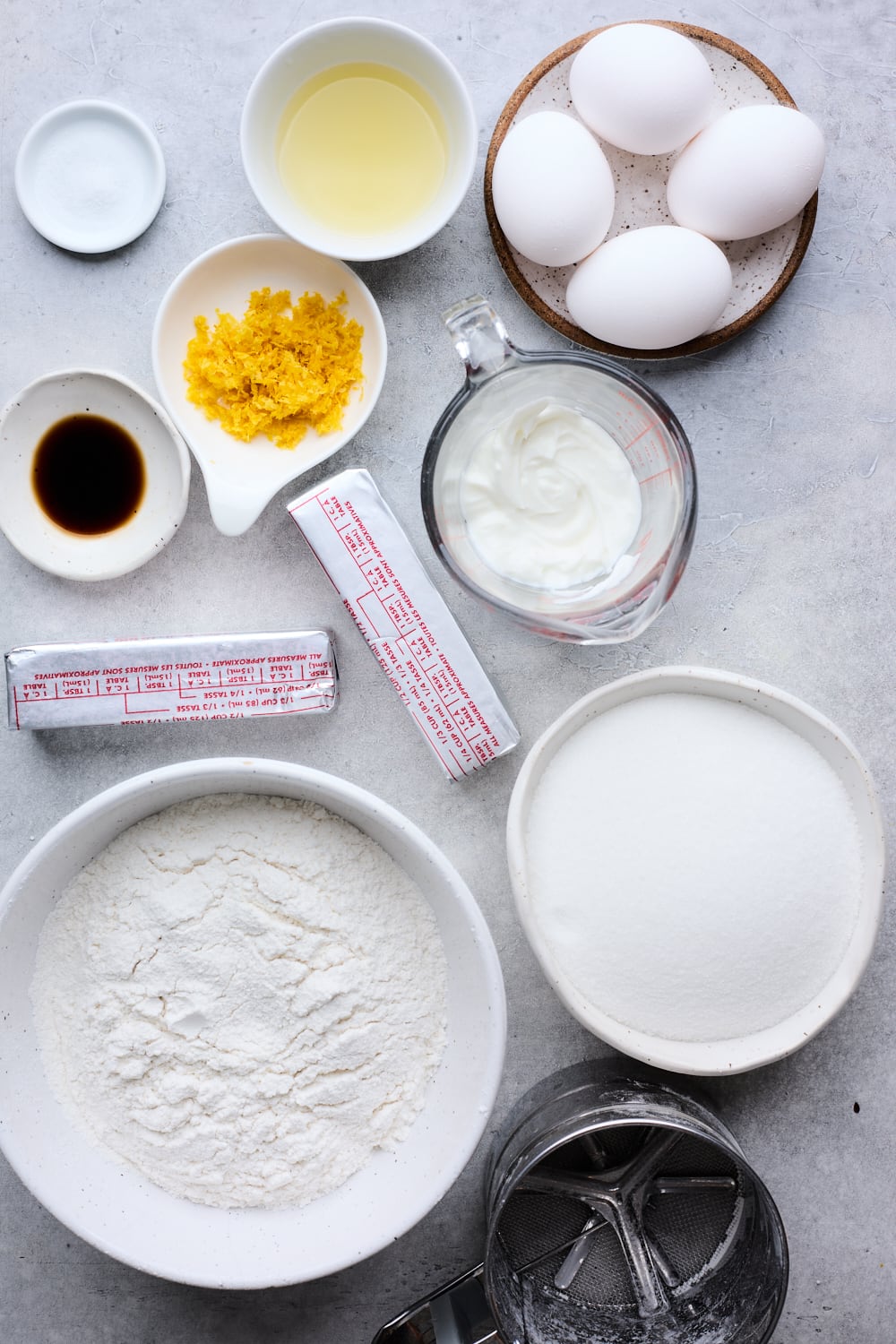 Lemon Pound Cake Ingredients Layed Out