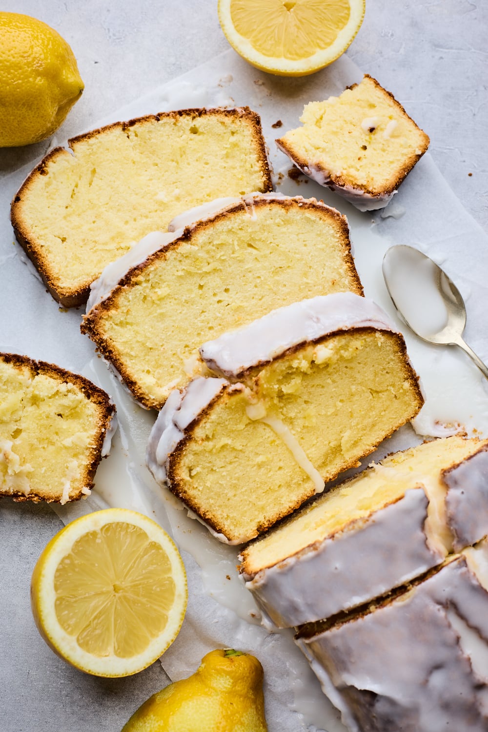 Lemon Pound Cake Sliced and Glazed