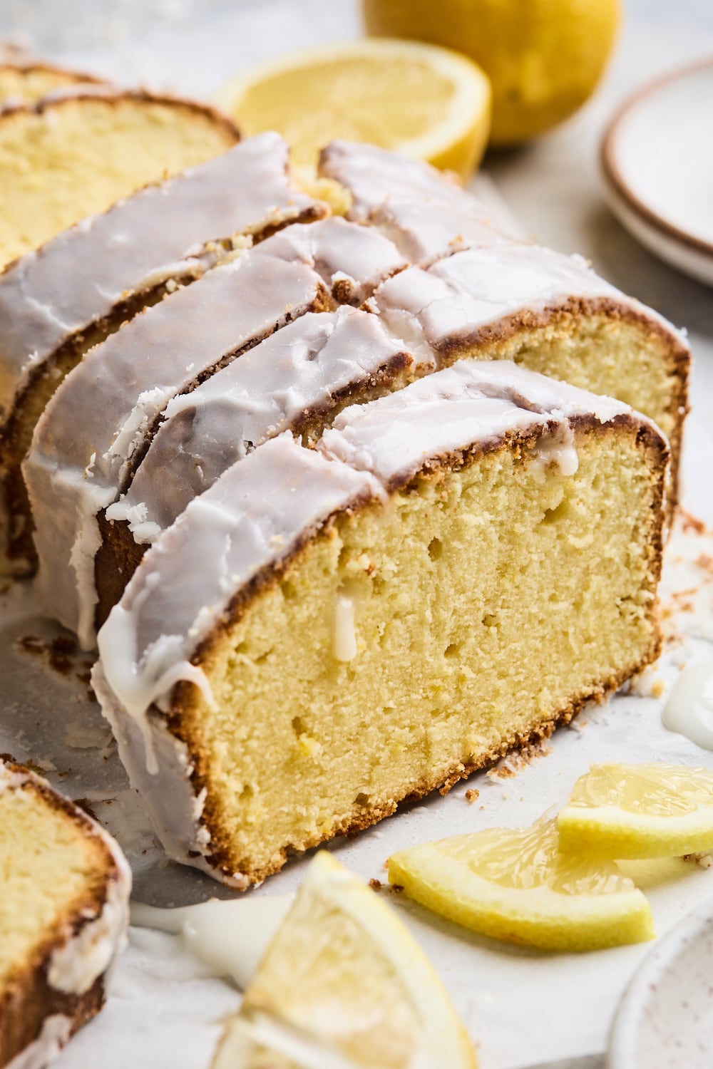 Lemon Pound Cake Sliced and ready to serve