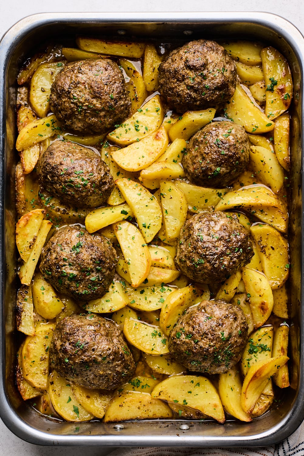 One Pan Greek Meatballs and Lemon Potatoes