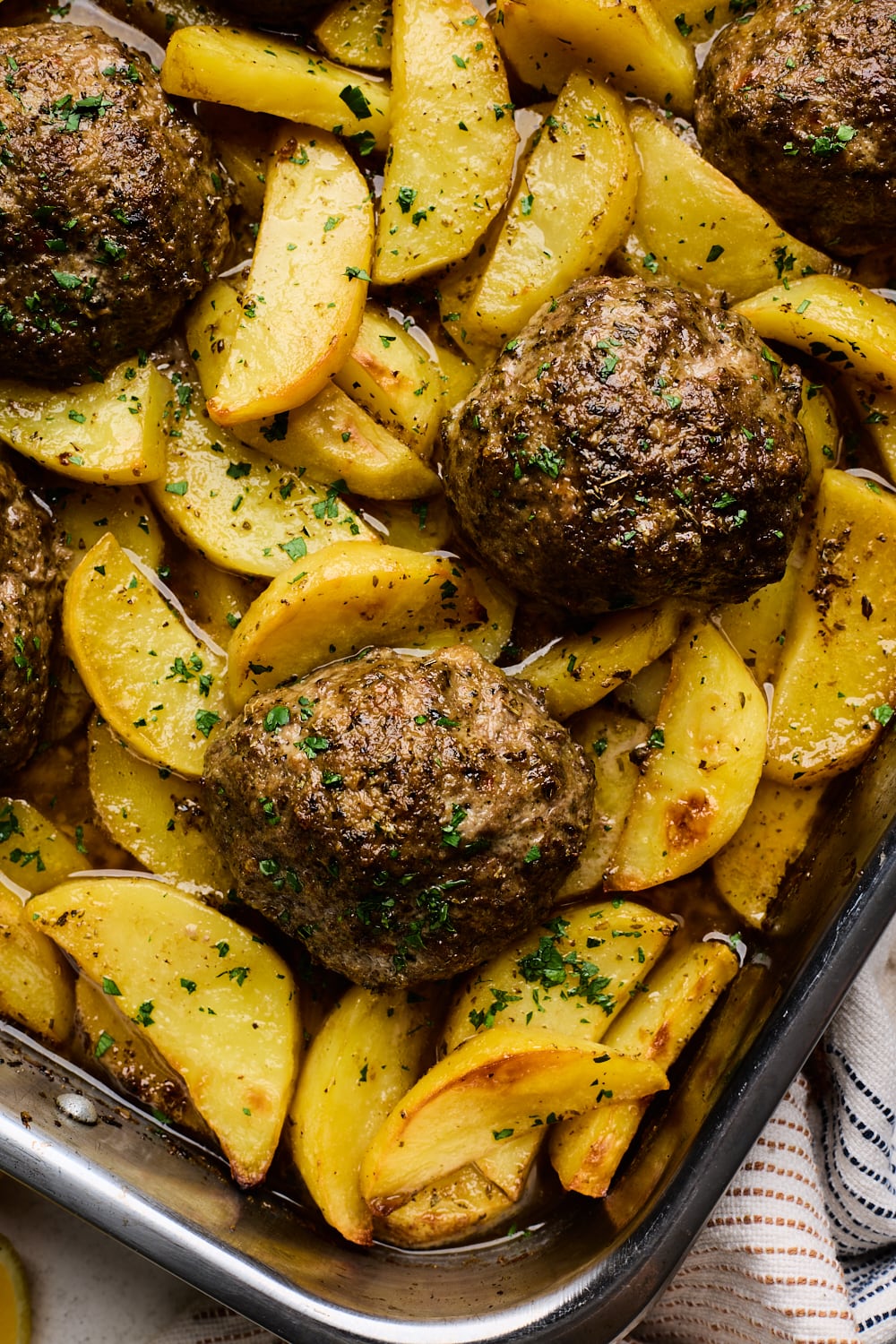 One Pan Greek Meatballs and Lemon Potatoes