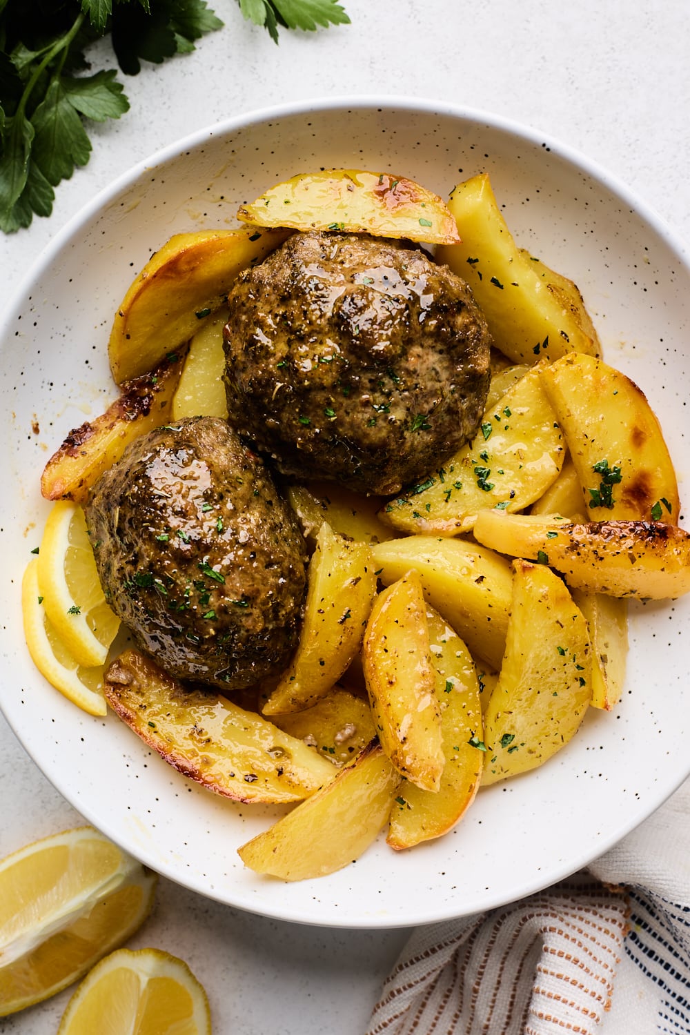 One Pan Greek Meatballs and Lemon Potatoes