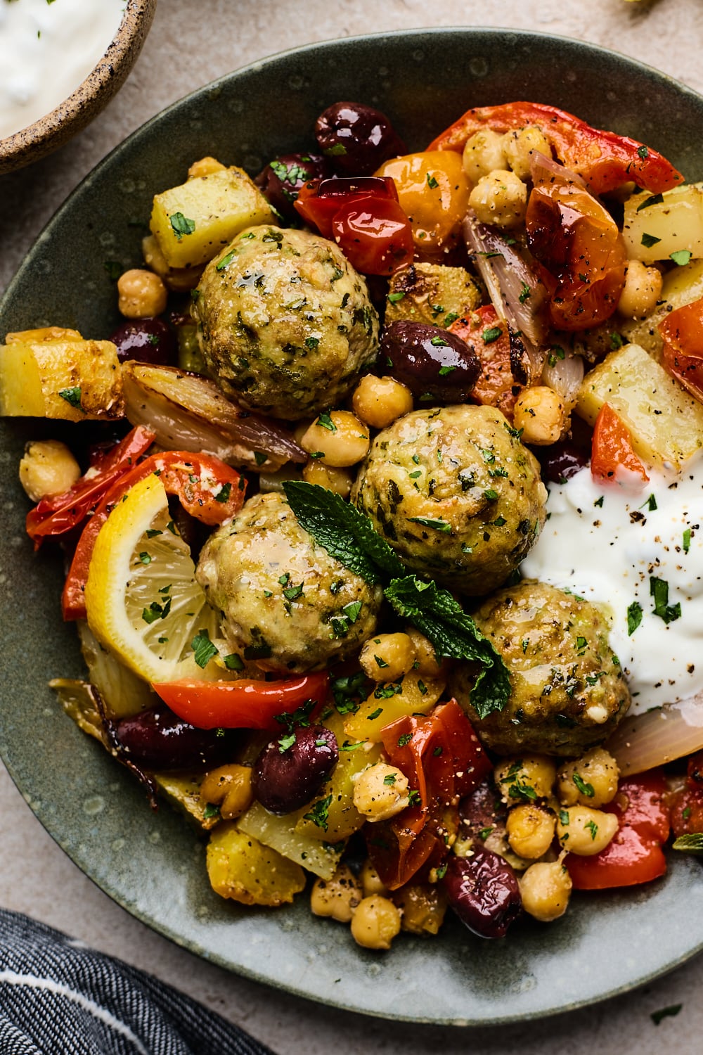Sheet Pan Greek Chicken Meatballs With Chickpeas and Vegetables