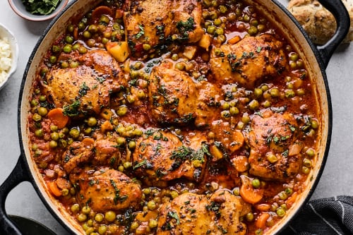 One Pan Greek Peas and Chicken (Arakas)