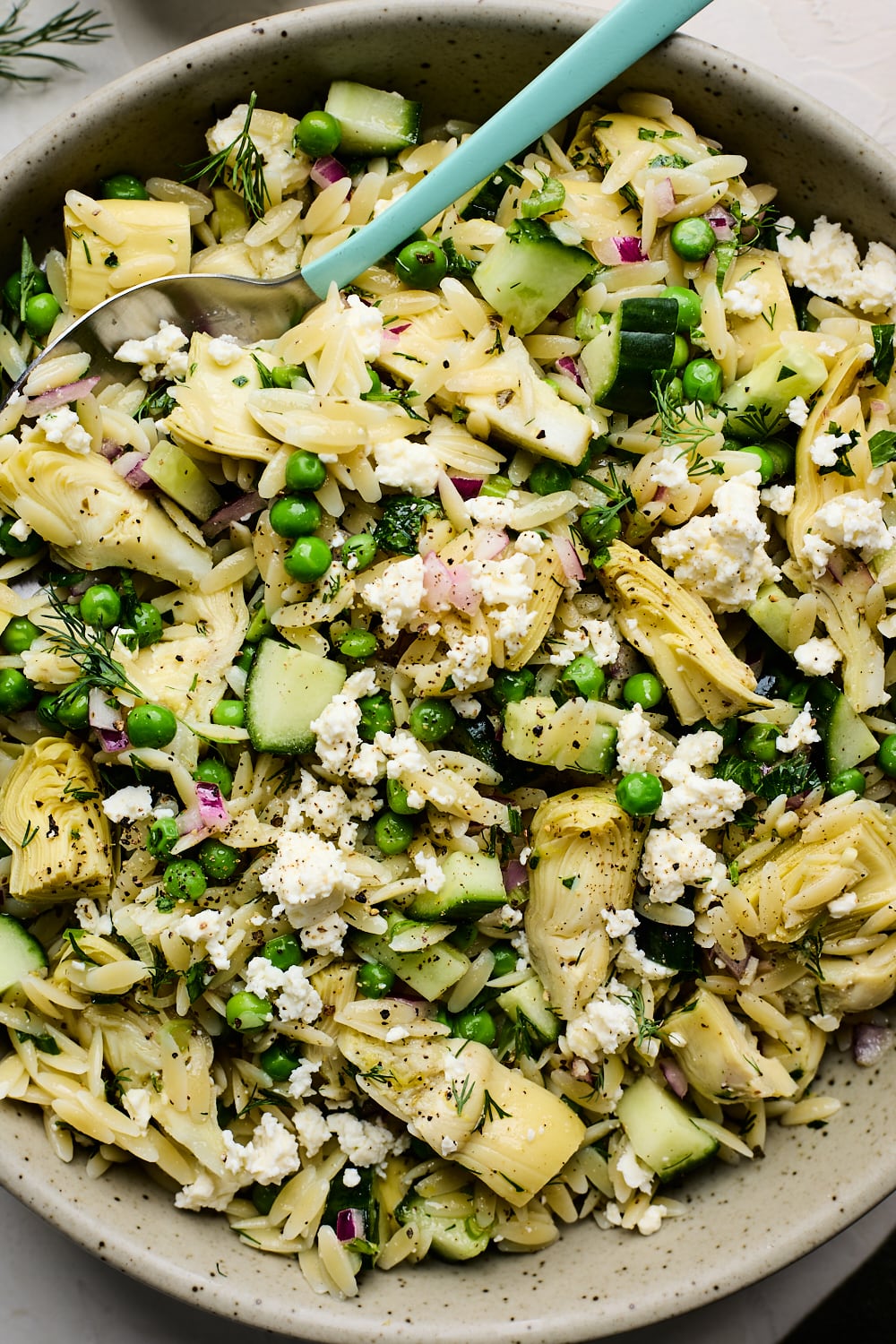 Greek Artichoke Orzo Pasta Salad