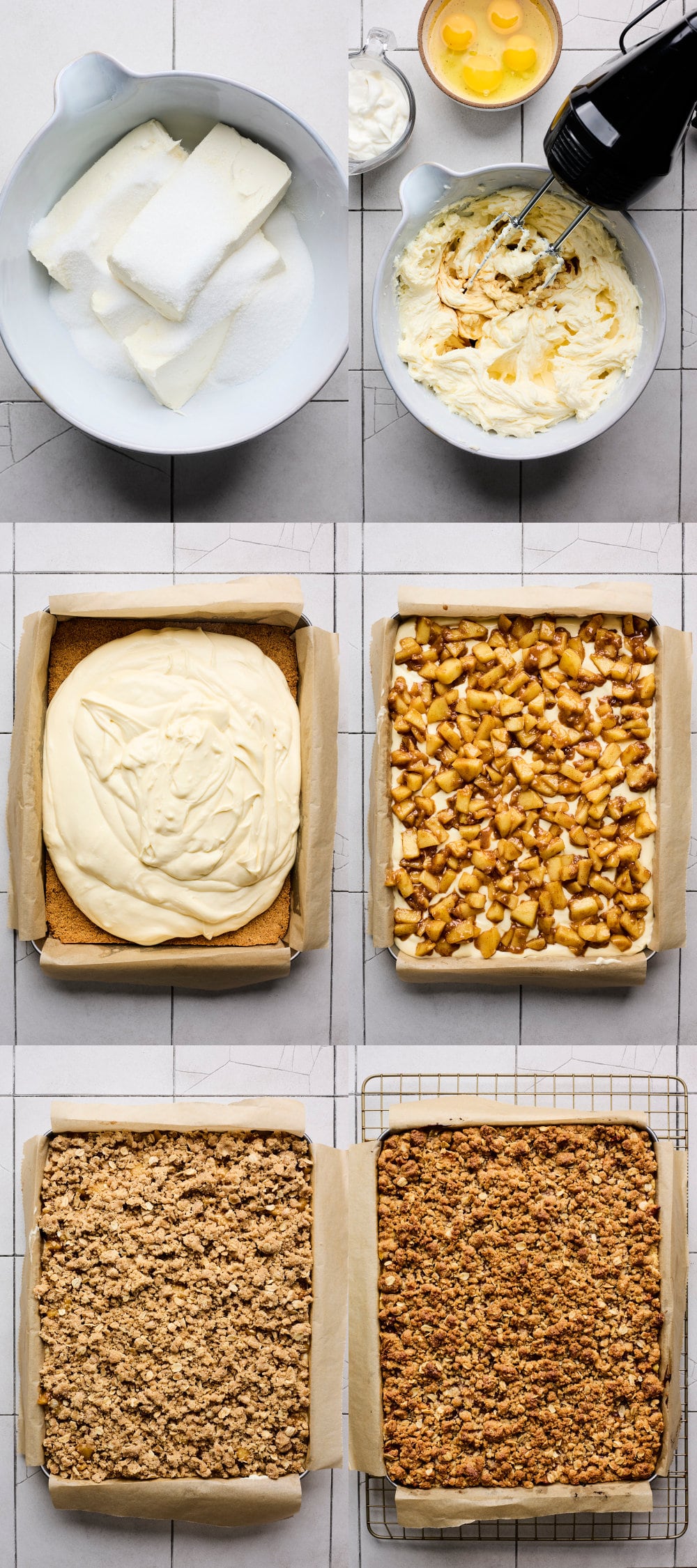 Apple Crumble Cheesecake Bars Step by step instructions