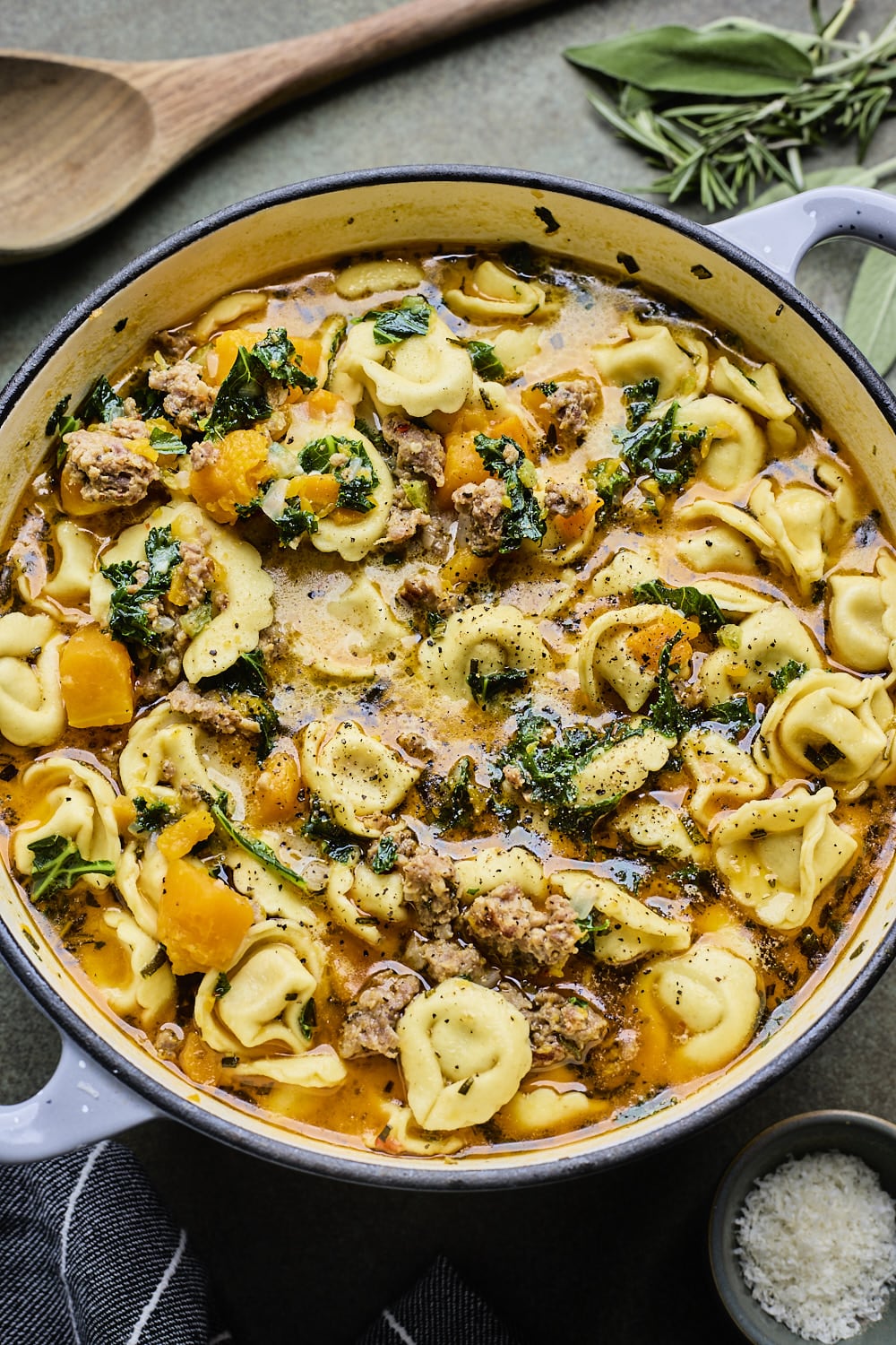 Butternut Squash Sausage and Tortellini Soup