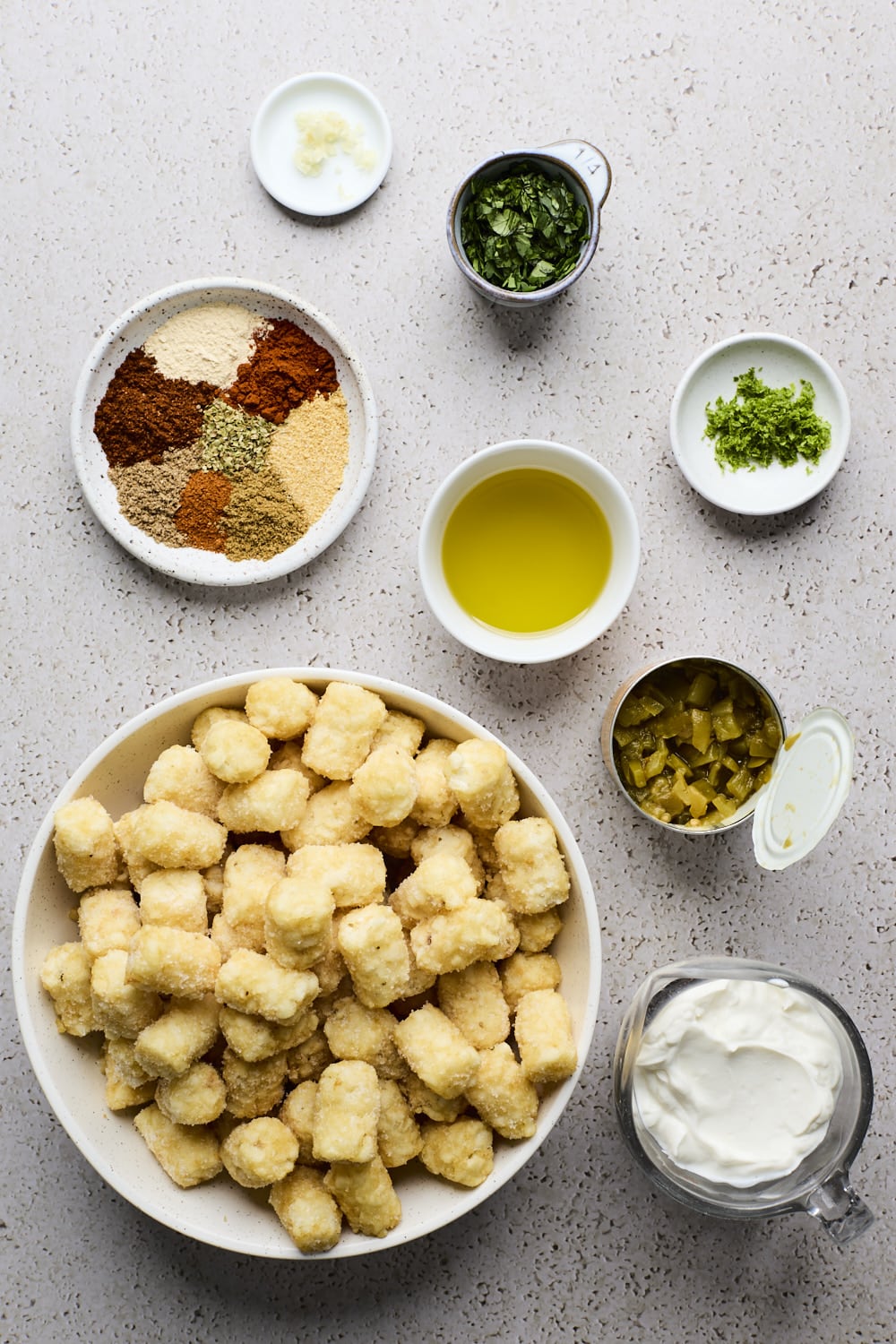 Seasoned Tater Tots With Sour Cream Chile Dip