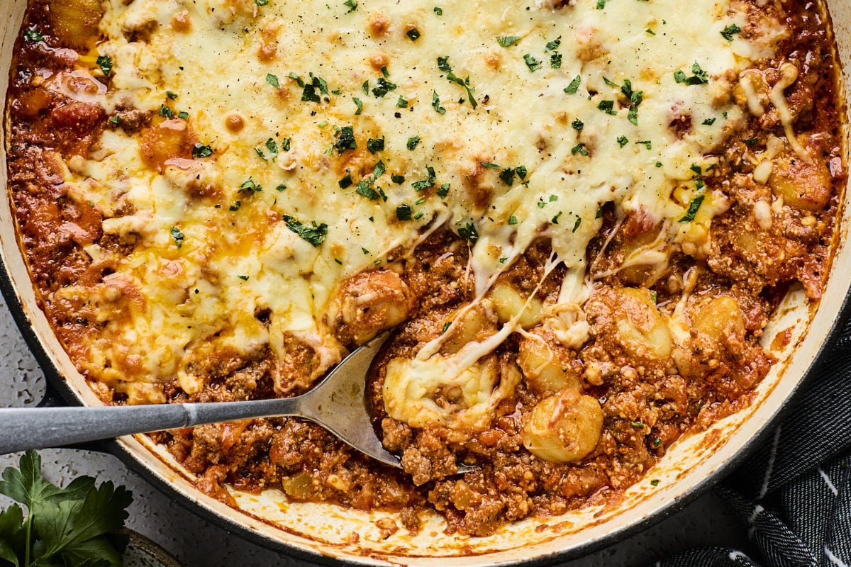 One Pan Baked Gnocchi Bolognese