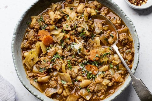 Ground Beef and Cabbage Soup With White Beans