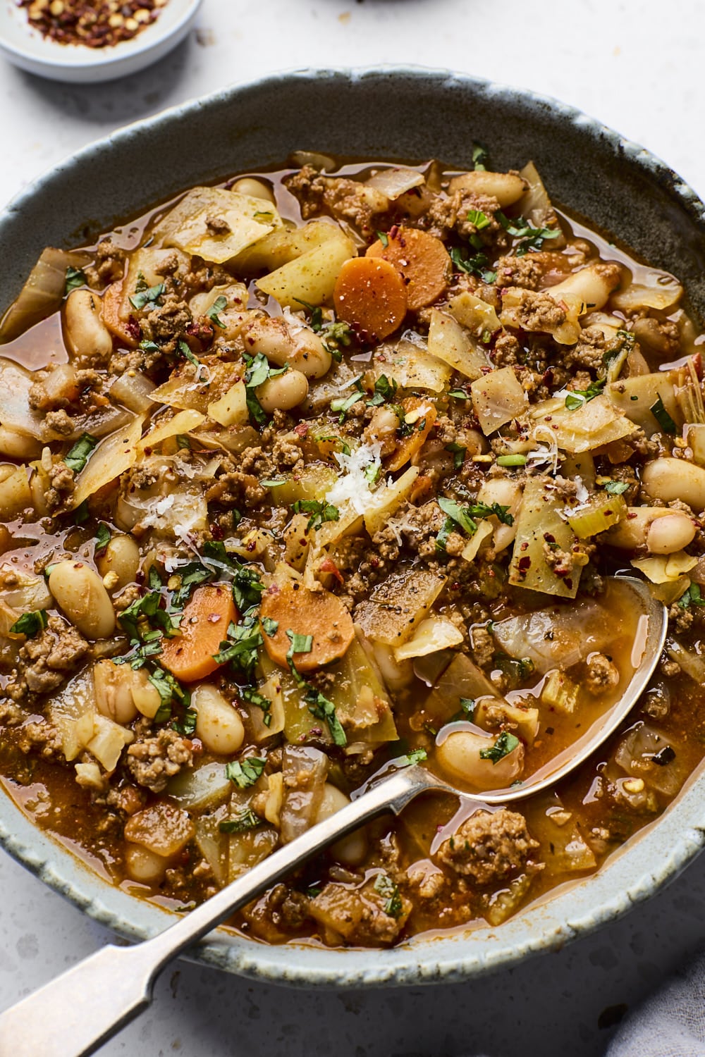 Ground Beef and Cabbage Soup With White Beans