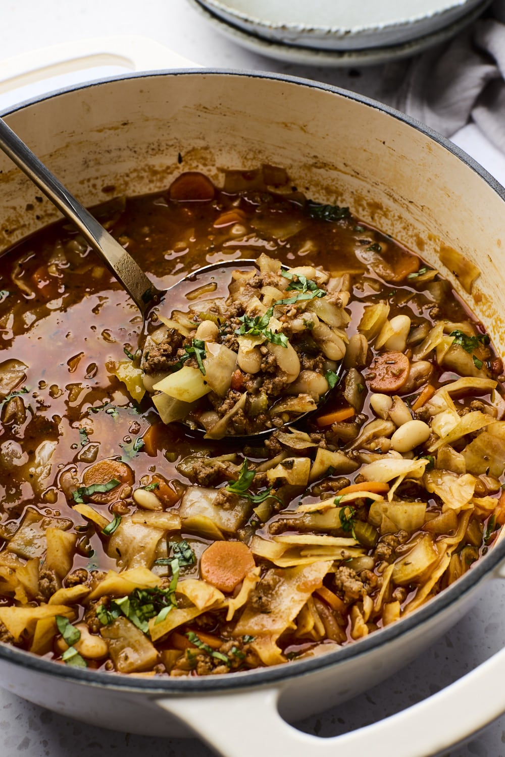 Ground Beef and Cabbage Soup With White Beans
