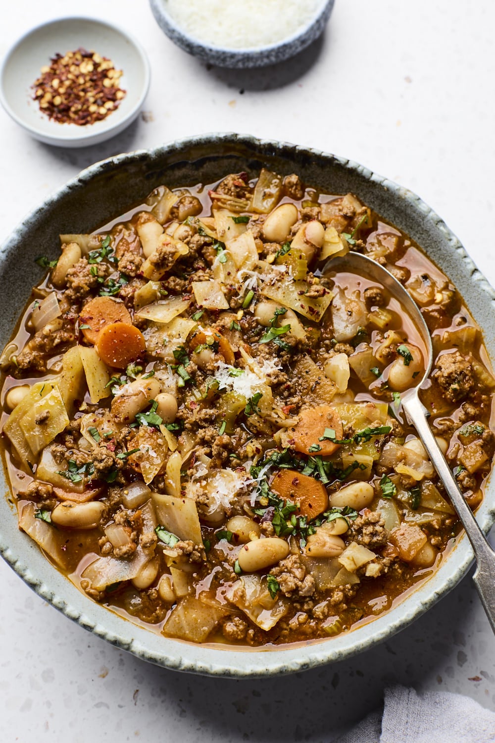 Ground Beef and Cabbage Soup With White Beans