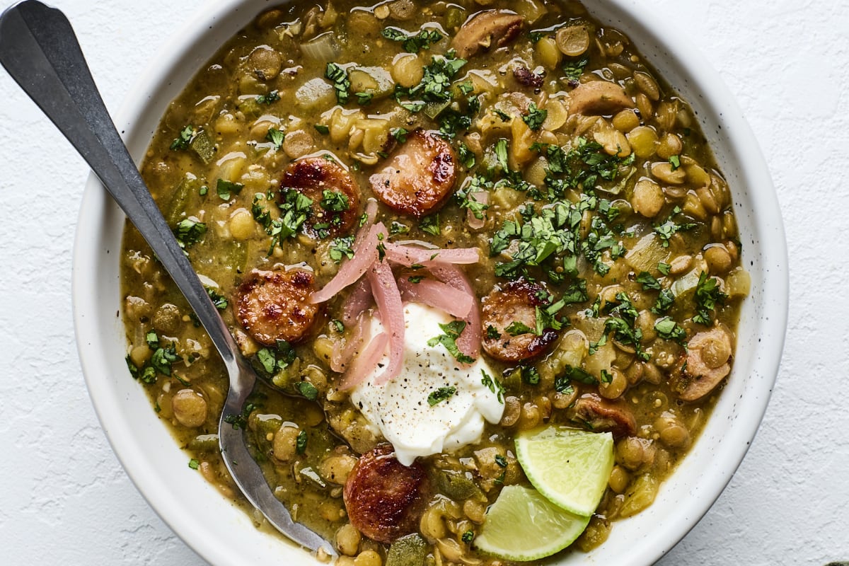 Chicken Sausage Green Chile Lentil Soup