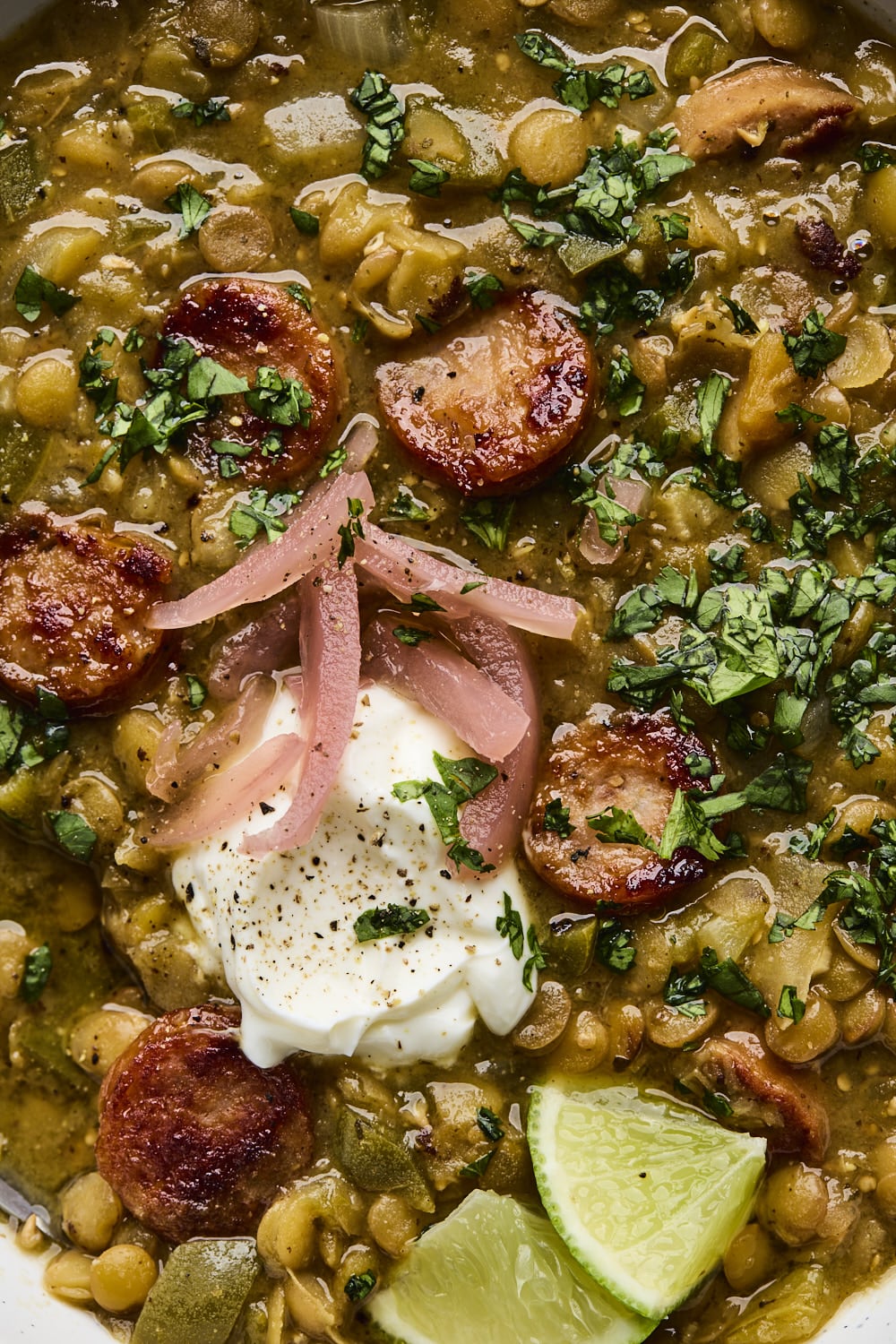 Chicken Sausage Green Chile Lentil Soup