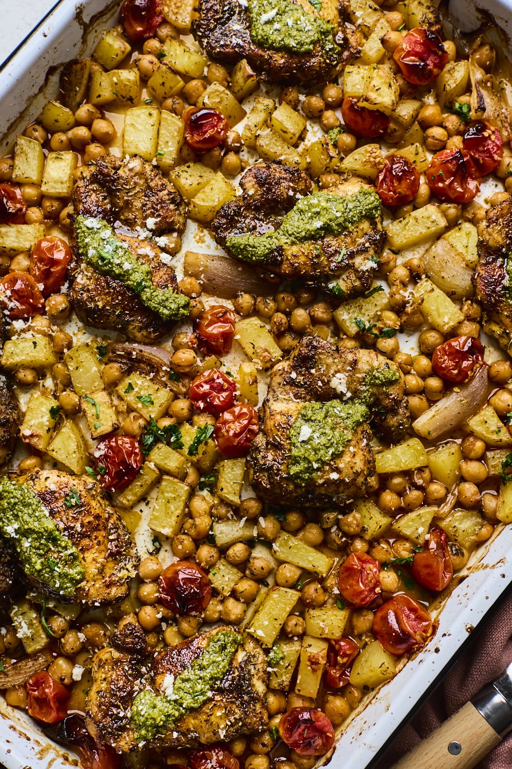 Sheet Pan Chicken Tomatoes Chickpeas and Pesto
