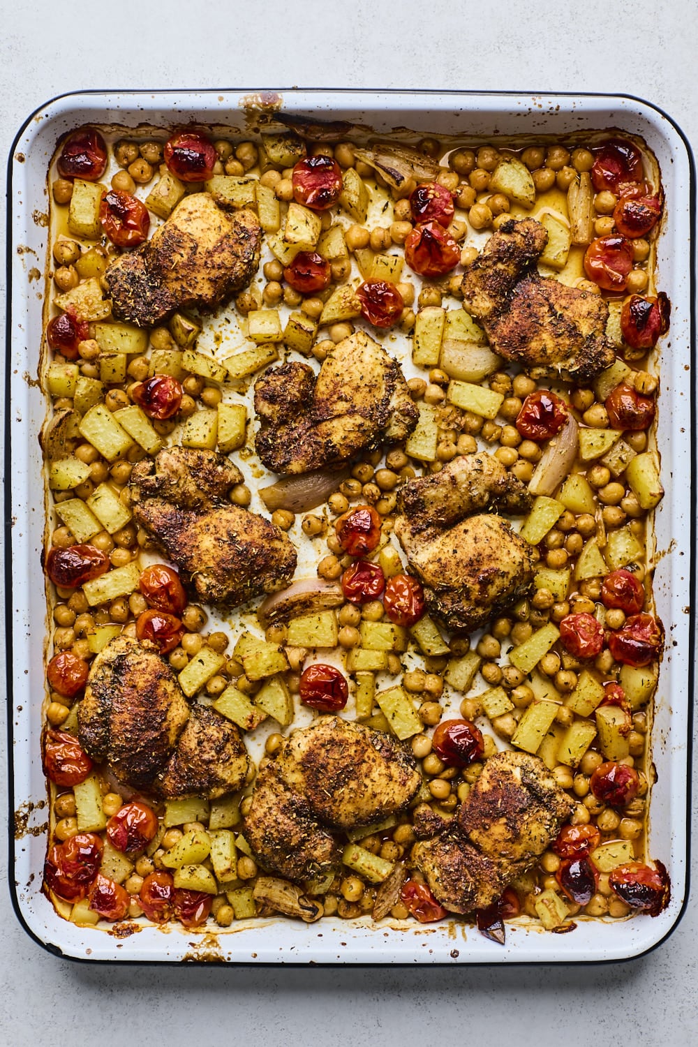 Sheet Pan Chicken Tomatoes Chickpeas and Pesto