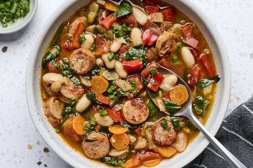 Cajun Style Chicken Sausage White Bean Soup